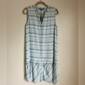 NWT Sharagona Womens sleeveless Button Up shirt dress Small Striped Blue White
